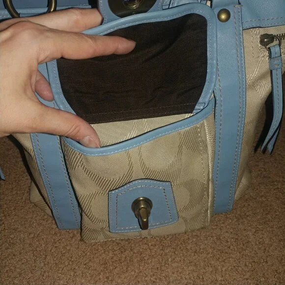 COACH Gigi Legacy Signature-C Canvas Shoulder Bag W/Blue Leather Trim - Picture 8 of 15